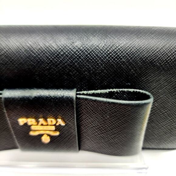 PRADA Saffiano Bow Continental Wallet Black 100% Authentic - Picture 7 of 16